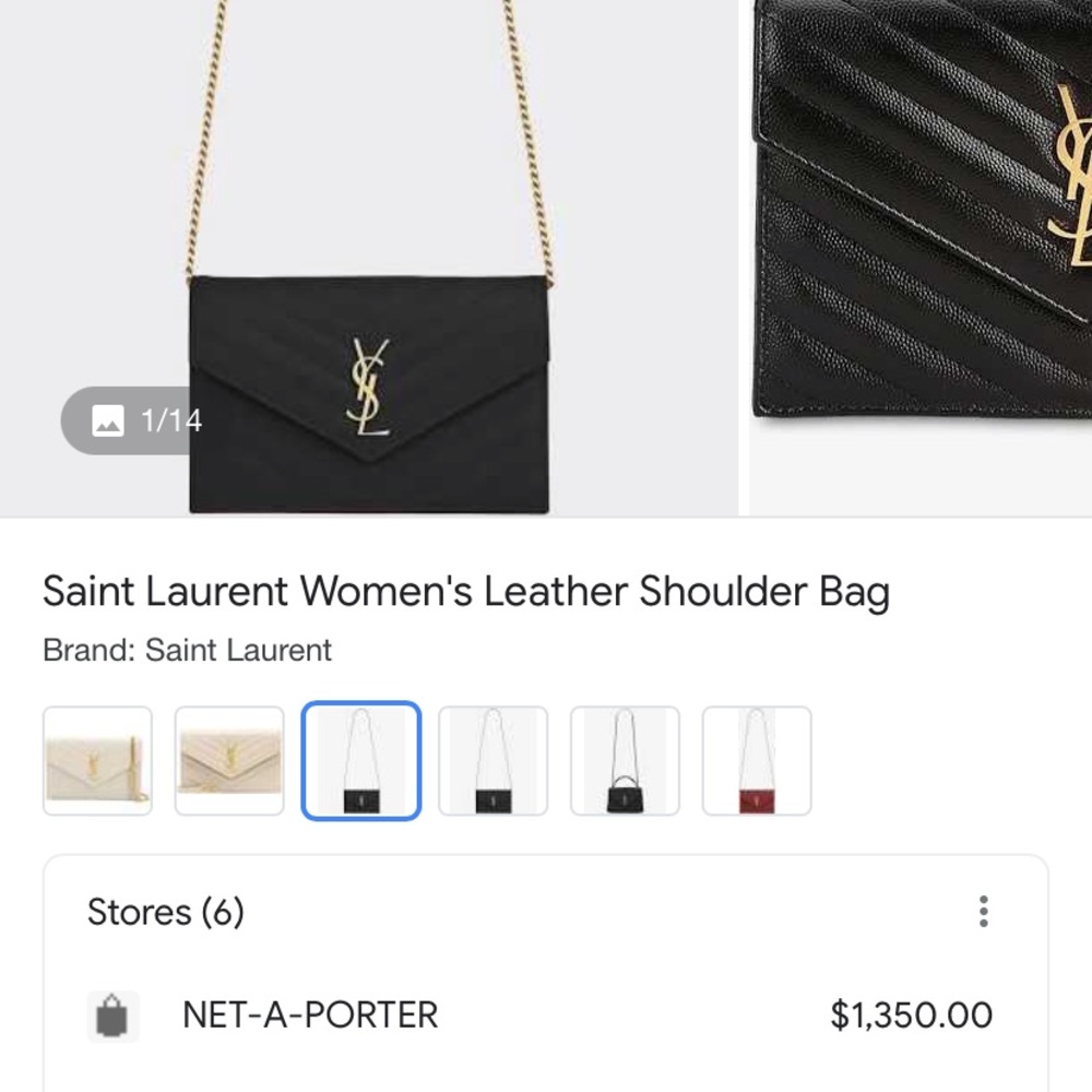 YSL Black leather envelope monogram crossbody bag
